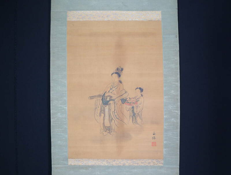 【真作】掛軸・永保「西王母」・二人の中国美人図・絹本
