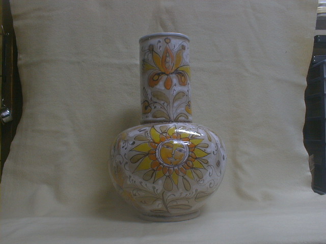 ヨーロピアン陶器　鮮やか色絵　花瓶　34x21.5cm　3kg　飾り置物