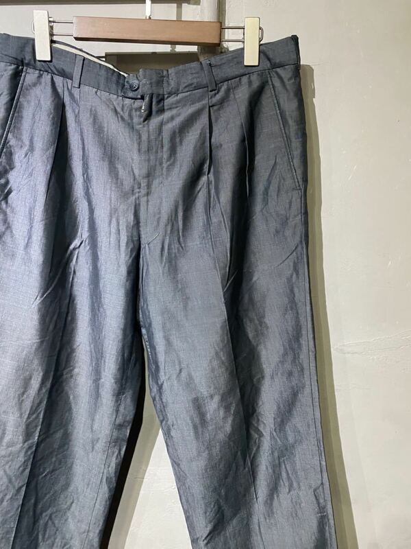 【即決】70-80s euro trousers ユーロ オールド スラックス ツータック パンツ シルバー グレー 古着