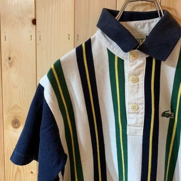 [KWT2425] LACOSTE ポロシャツ キッズ ホワイトストライプ柄 150 ポス