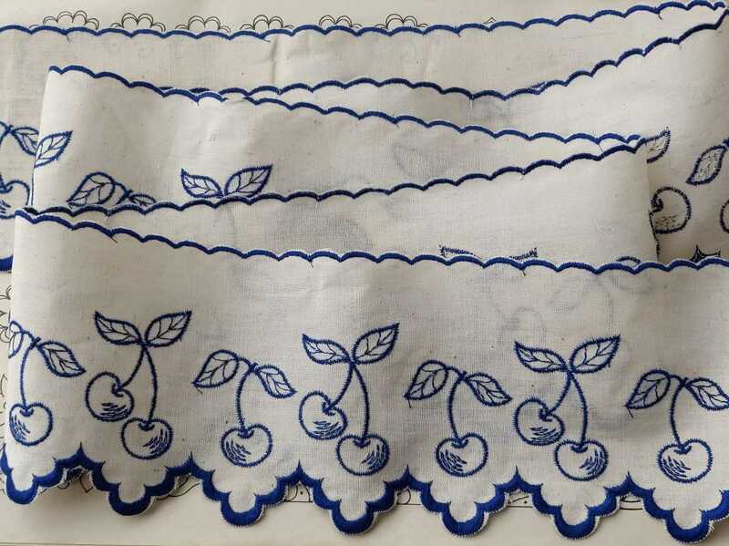 青糸　ミシン　刺繍　棚飾り　チェリー　さくらんぼ　果物　フルーツ　コットン　フランス　ヴィンテージ　アンティーク　仏　メルスリー