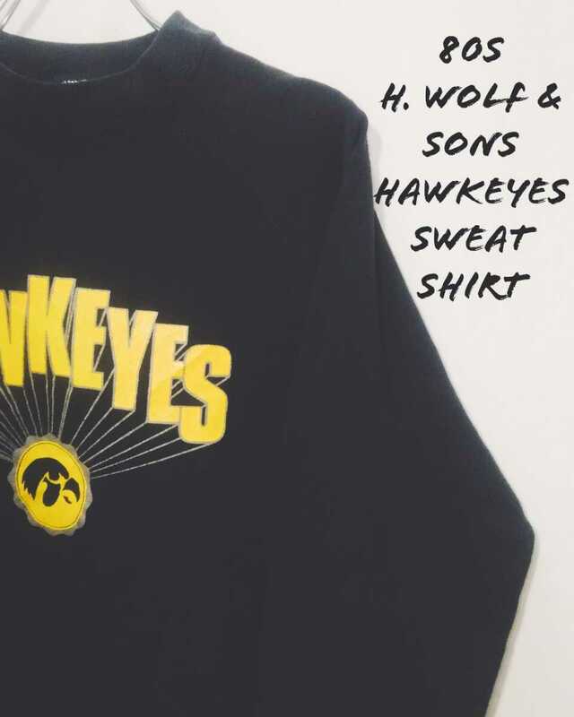 Vintage h.wolf & sons hawkeyes sweat shirt 80s ウルフ&サンズ ホークアイズ スウェット シャツ ラグラン 丸胴 アメリカ製 ビンテージ