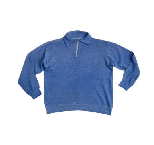 60's ビンテージスウェット ハーフジップ セットインスリーブ C&C片爪ジップ ブルー 青 杢 サイズM位 [l-0425]