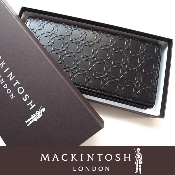 定価2.9万 新品 MACKINTOSH LONDON 日本製 レザー 本革 アンドリューパターン 二つ折り長財布 小銭入れ有 黒■マッキントッシュ ロンドン