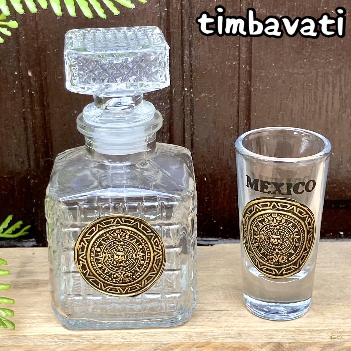 ☆新品☆【メキシコ】 テキーラボトル＆ショットグラス セット＊ガラス インテリア お土産