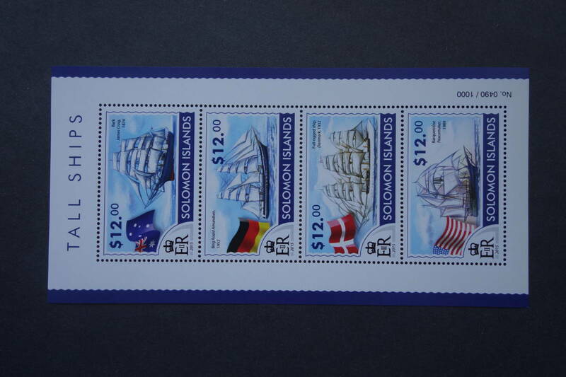 外国切手： ソロモン諸島切手「帆船」(印面：ジェームズ・クレイグ、ロアール・アムンセン ほか） 4種ｍ/ｓ 未使用