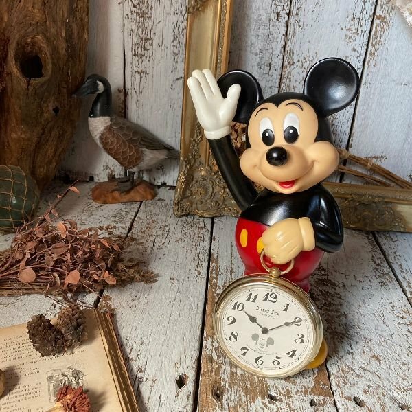 70s ヴィンテージ*Disney ディズニー 精工舎 SEIKO*古い ミッキーマウス ドール 掛け時計 H28cm*フィギュア 人形*ビンテージ*アンティーク