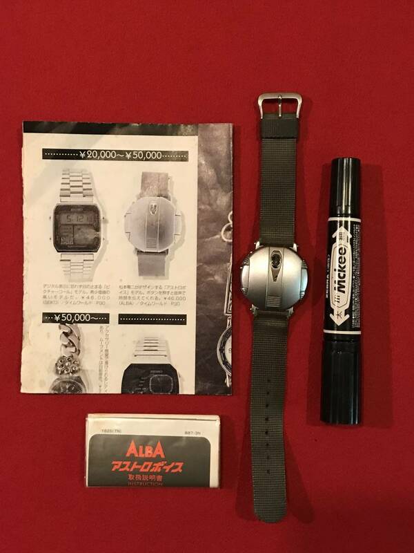 5806●腕時計 アストロボイス 松本零二デザイン ALBA/アルバ 服部セイコー 1980年代 ボタンを押すと音声で時間を伝える腕時計 取説付 中古