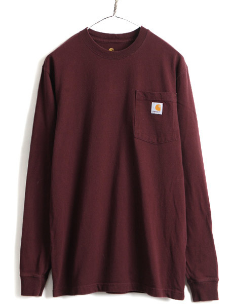 希少サイズ S ■ カーハート ポケット付き 長袖 Tシャツ ( メンズ ) 古着 CARHARTT ロンT ワンポイント ポケT ロゴT ヘビーウェイト 無地