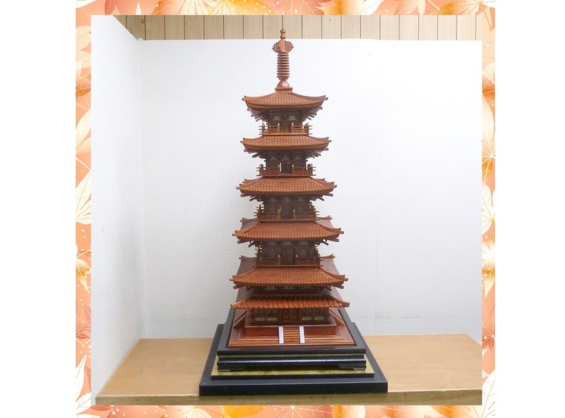 ＠紫檀 ５重の塔 仏教美術 古美術 手造り 超大作 高さ約９４㎝ 模型 細密 インテリア オブジェ コレクション