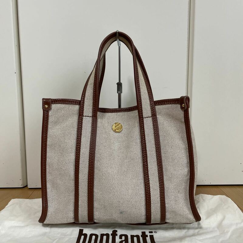 ボンファンティ　Bonfanti ミニトート　中古　キャンバスレザー　ダークブラウン