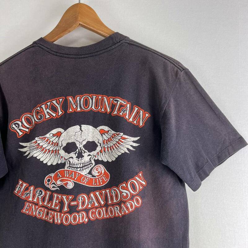 ビンテージ 80s【Harley-Davidson】Tシャツ USA製 ハーレー ダビッドソン 古着 スカルウィング 豚 フラッドヘッド 鷹 HOG 3D EMBLEM 90s