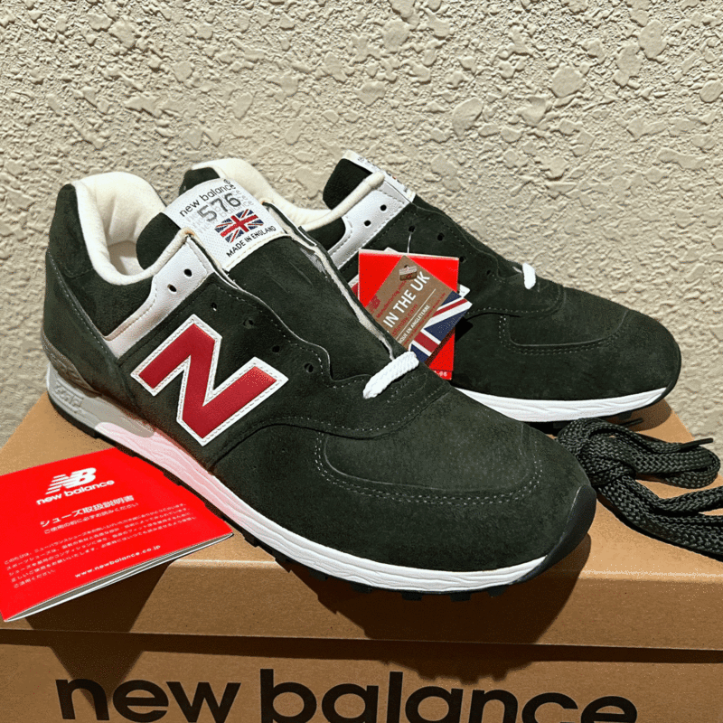 SHIPS専売 UK製 New Balance M576PKR US9.5 27.5cm オリーブグリーン×コーラルレッド 限定 イギリス製 NB スエード 緑/赤 スニーカー