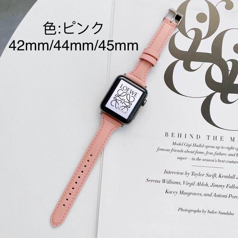 Apple Watch 用バンド　本革 交換ベルトアップルウォッチバンド　ピンク色