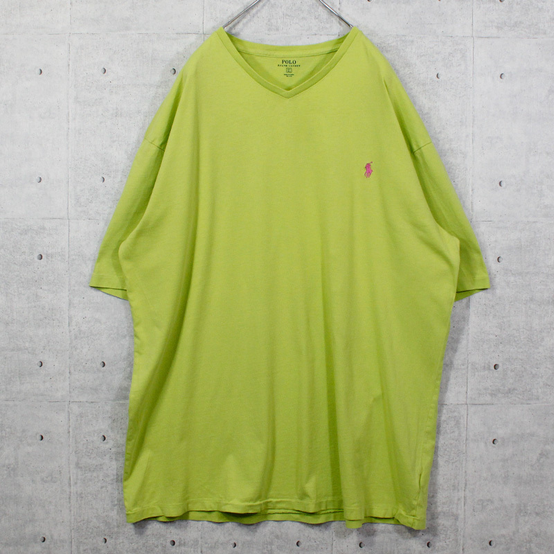 XL【XXL-XXXL相当】 / 古着 Tシャツ 半袖 POLO RALPH LAUREN Vネック ワンポイントロゴ 刺繍 トップス SPO-2209010