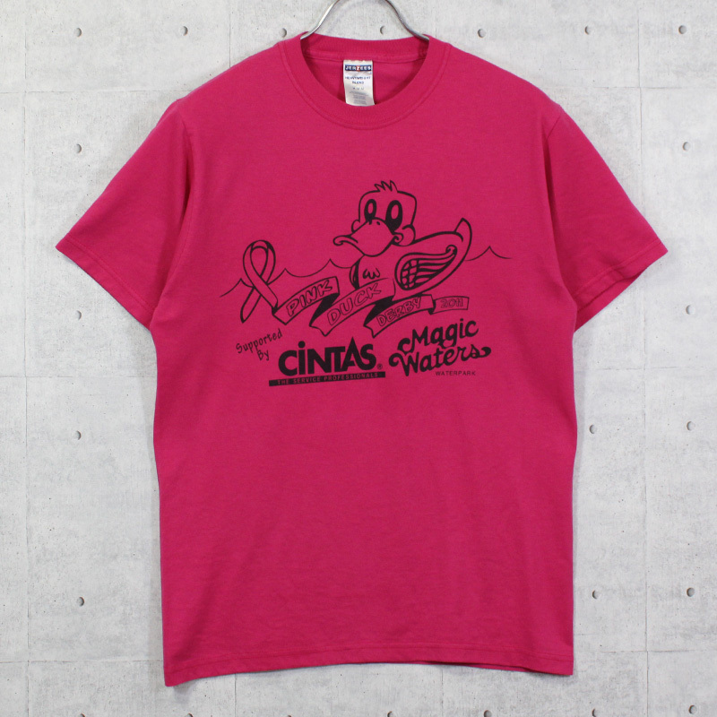 M / 古着 Tシャツ 半袖 JERZEES ジャージーズ ピンクダック アニマル プリント トップス SMO-2209015 1000