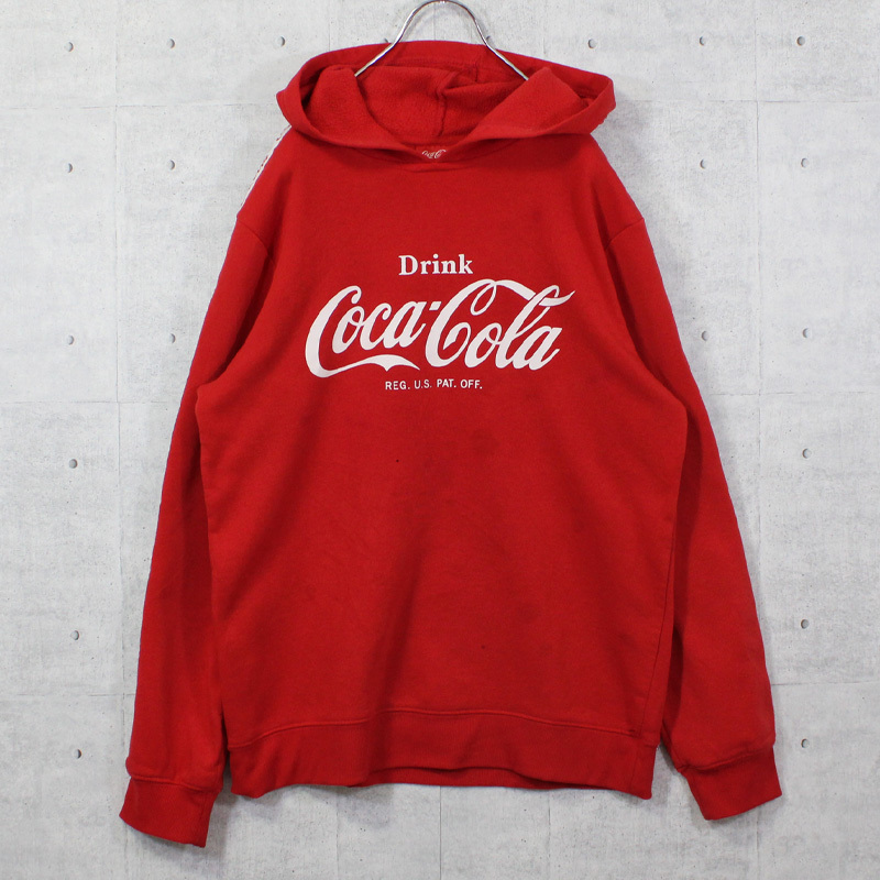 M / 古着 Coca Cola コカコーラ 長袖 スウェット パーカー フーディー レッド トップス WIO-2102012 1000