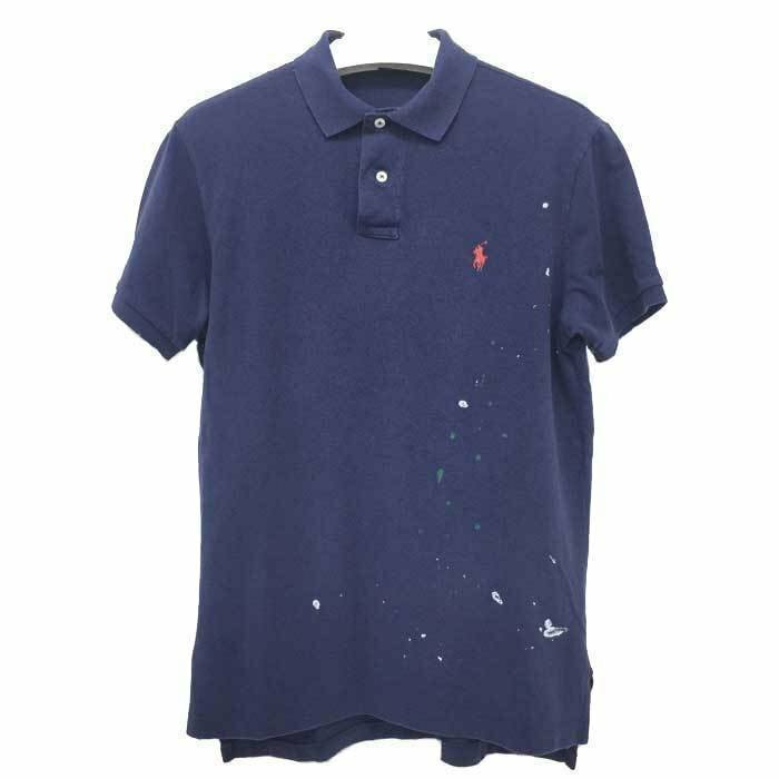 【新品同様】【美品】ポロ ラルフローレン POLO RALPH LAUREN 半袖ペイントポロシャツ カスタムフィット M ネイビー