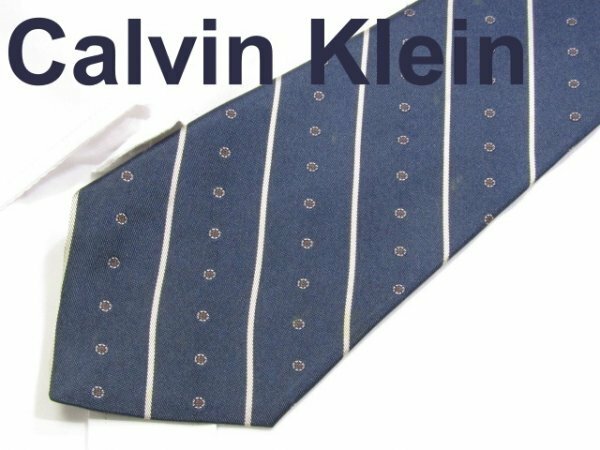 B 270F カルバンクライン ネクタイ Calvin Klein 紺色系 レップストライプ ジャガード