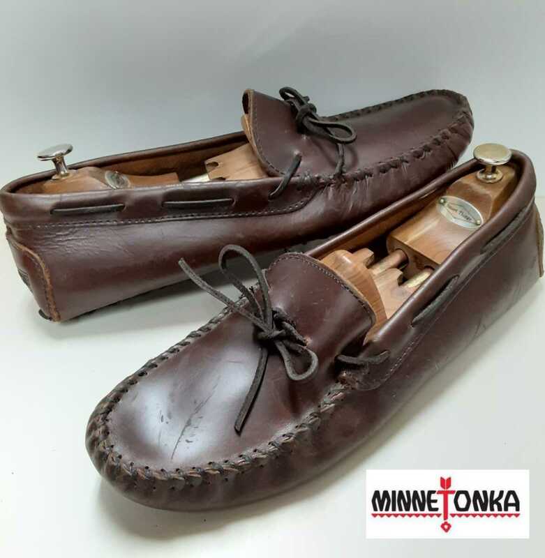 最値!早い者勝ち1点物!希少ビッグサイズ!ミネトンカ【MINNETONKA】本革レザー ドライビング シューズ 革靴 ブラウン/茶色 30cm相当