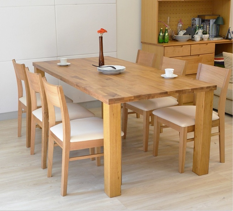 /新品/送料無料/天然木オーク無垢材/北欧調デザイン 6人掛テーブルセット/無垢材の質感 重厚感ある/テーブル1＋緩やかな背カーブのチェア６