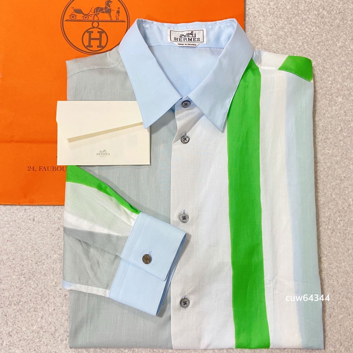 国内正規品 極美品 19SS～ 43/17（XL対応）Hermes エルメス 究極 コレクション 長袖 シャツ コットン MIXカラー レシート・スペアボタン