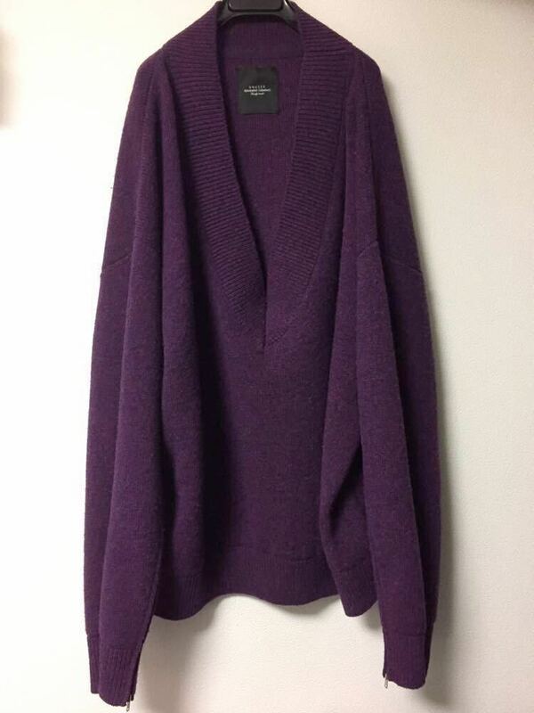 unused 18AW 7G V-neck knit 3 オーバーサイズ ニット ジップ パープル us1497