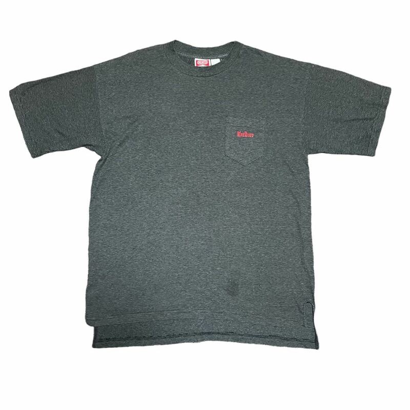 90s 00s Marlboro マルボロ ピンボーダー 半袖 Tシャツ size XL ポケット 古着 企業物 タバコ 煙草