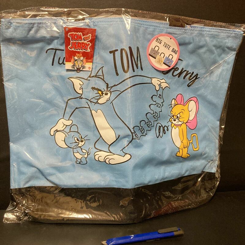 トムとジェリー ビッグトートバッグ ブルー 青色 BIG でっかい 大きめ 大きい グッズ トム＆ジェリー トム ジェリー タフィー カバン 鞄