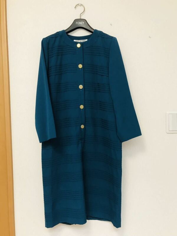 KENZO WATANABE ATELIERシアンブルーワンピース(L相当)美中古　vintage dress/ノーカラー/膝丈/