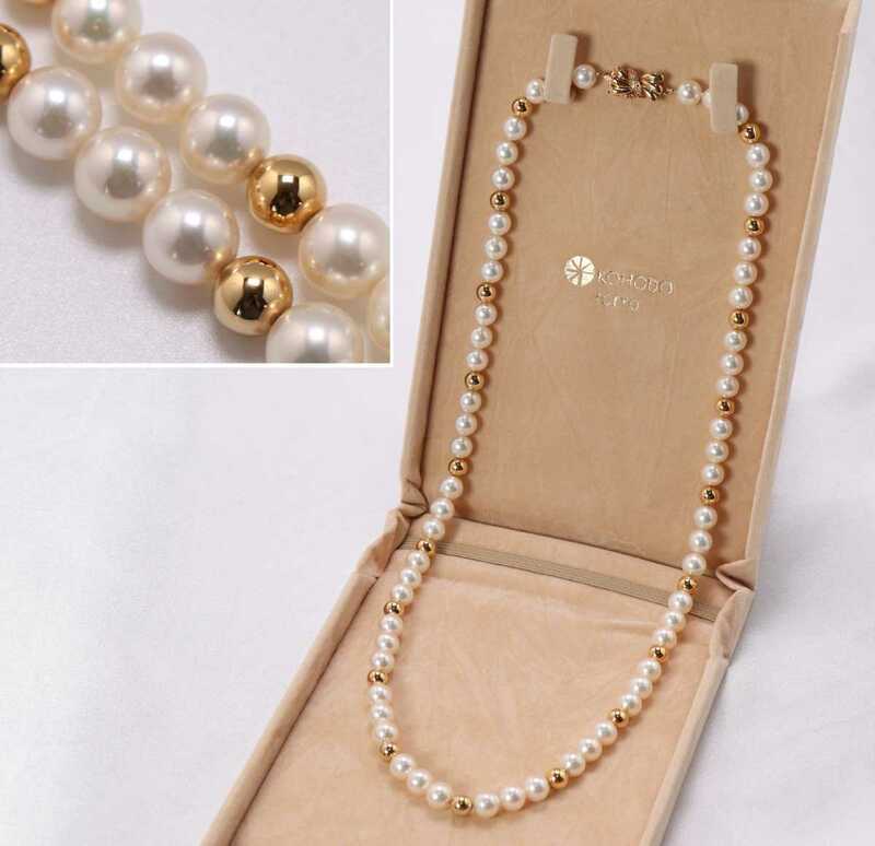 CAK30/ K18製 天然パールネックレス 本真珠 全長53cm ダイヤモンド 0.3ct デザインネックレス 高級ジュエリー 18金 