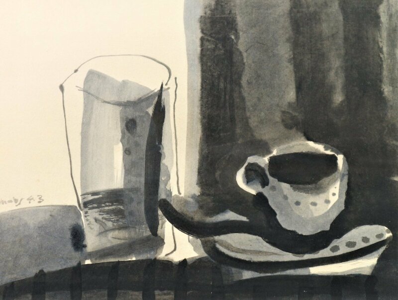 パブロ・ピカソ「グラスとカップ(ピカソのアトリエ)」ポショワール版画 額装品 / Pablo Picasso 