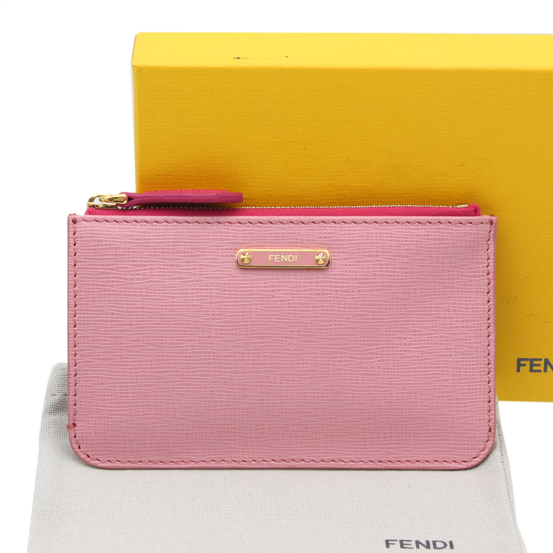 ★X1725 新品 フェンディ レザー キーケース キーチェーン付き コインケース ピンク バイカラー FENDI レディース★