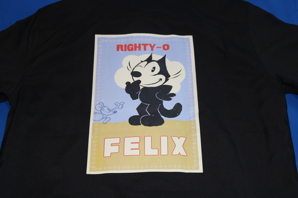 Felix　メンズ　L　黒×ベージュ　アロハシャツ　バックプリント　Felix the Cat　フィリックス 新品 未使用