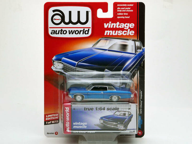 1/64 autoworld シボレー インパラ 青メタ/黒屋根 1970 vintage muscle 2017 r1 AW64052-4A