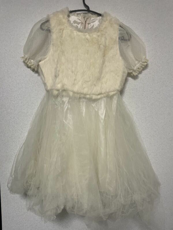 N900:未使用 minplume ファー シフォン チュール ボリュームスカート ワンピース ドレス 結婚式 発表会 フリーサイズ