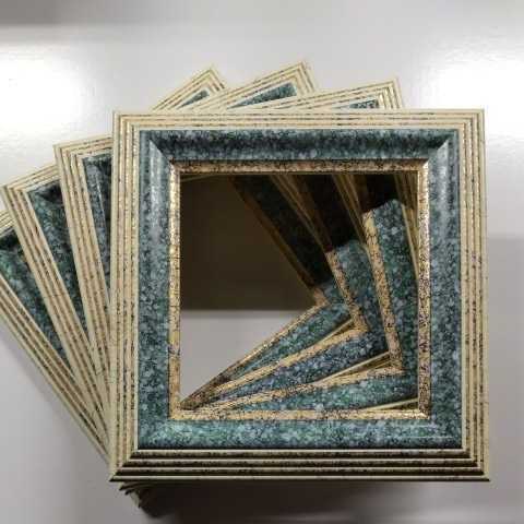 額縁　４枚セット 正方形　１５センチ　木製ナイルブルー　水彩画・デッサン画に　アートフレーム