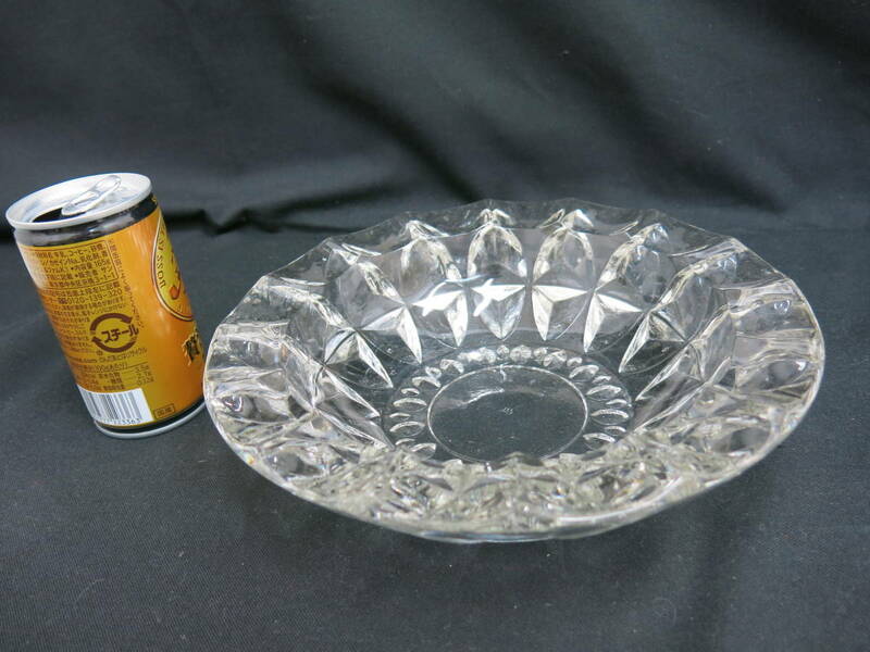 昭和レトロ ガラス器 透明 クリスタル 灰皿 キラキラ ビンテージ ガラス灰皿 オシャレ アンティーク 20cm