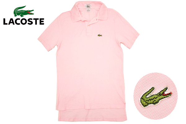 Y-4948★送料無料★美品★IZOD LACOSTE アイゾット ラコステ★90s アメリカ製 ヴィンテージ ピンク ワニ刺繍 鹿の子 半袖 ポロシャツ Ｓ
