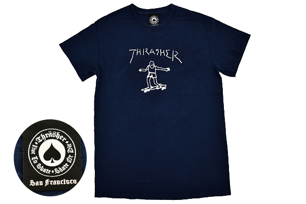 Y-4977★送料無料★美品★San Francisco サンフランシスコ THRASHER スラッシャー★ネイビー スケーター 半袖 T-シャツ Ｓ