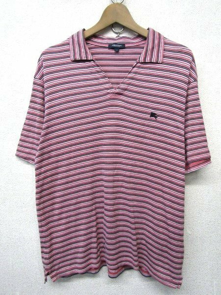 V1289：Burberry london バーバリーロンドン 半袖シャツ/ピンク/LL ポロシャツ 半袖ポロシャツ ボーダーポロシャツ:35