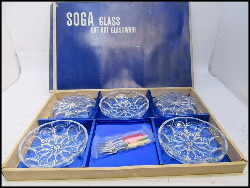 ●SOGA GLASS 曽我ガラス フルーツセット ガラス皿 5客セット 未使用保管品●