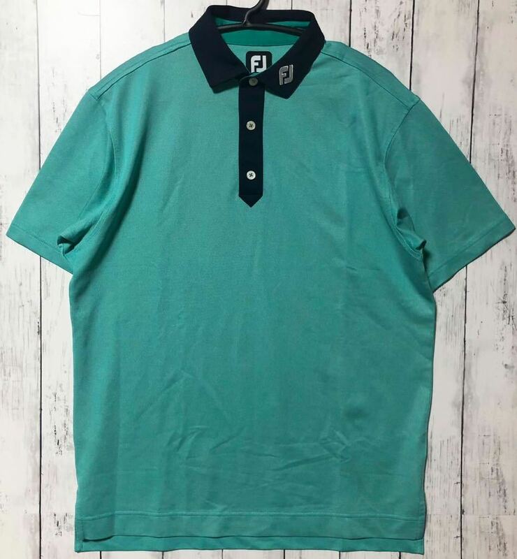 【FJ】フットジョイ ゴルフ 半袖ポロシャツ メンズ XL グリーン×ネイビー 良品 送料無料！