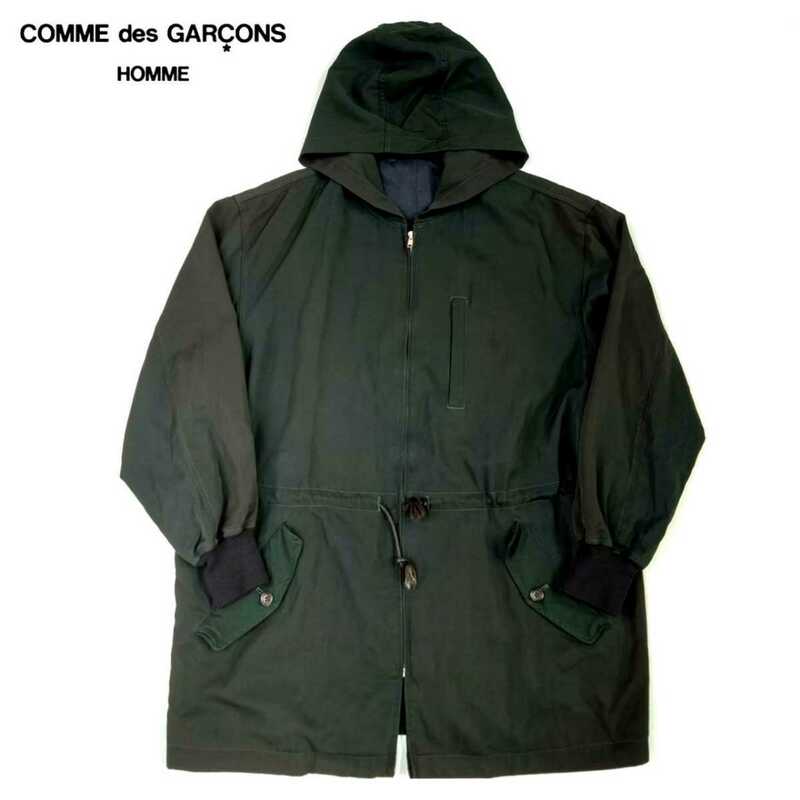 超名作 90S 1991AW COMME des GARCONS HOMME コムデギャルソンオム 最高級ウールギャバジンフーデッドジップアップスポーツコート M 良品