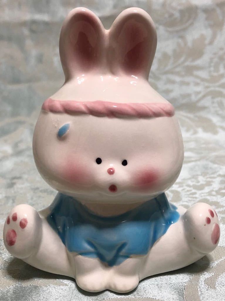 ファンシー ハチマキ ウサギ 貯金箱 陶器製 BANK 体育 跳び箱 ジャンプ 運動会 うさぎ 兎 ちょきんばこ チョキン箱 昭和レトロ レトロ 