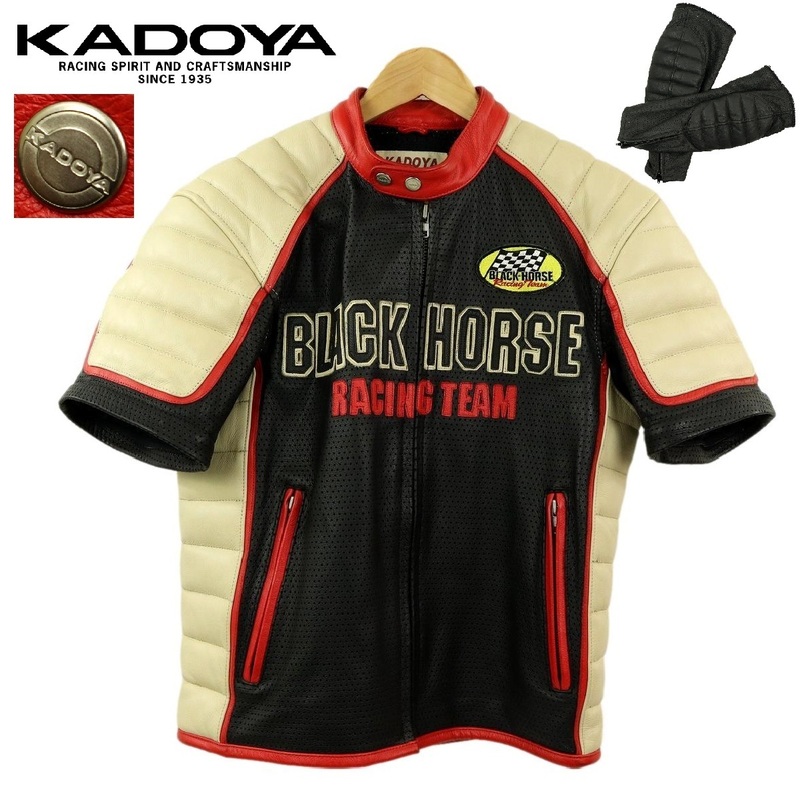 【S2055】【美品】KADOYA カドヤ レザージャケット シングルライダースジャケット バイクウエア オールレザー 半袖 一部ジャンク