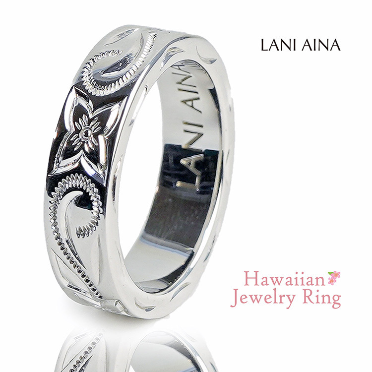 LANI AINA マウロア ハワイアンジュエリー リング 15号 ペアリングにも 6mm幅 指輪 プレゼント シルバー925 ロジウム メンズ レディース