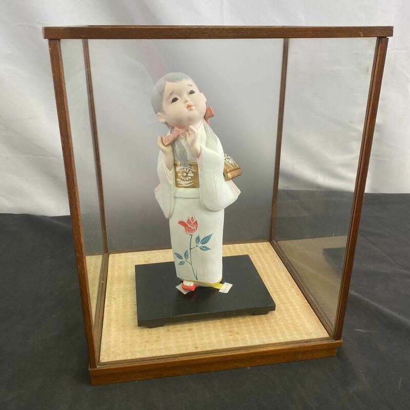 ◆日本人形 女の子 コレクション ガラスケース付 置物 飾り インテリア 昭和レトロ 40-61