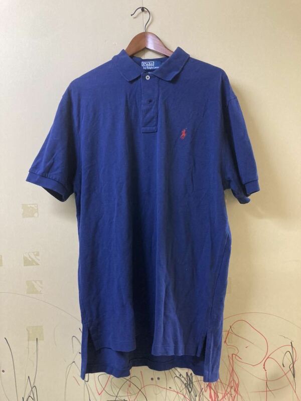 【Polo ラルフローレン　ポロシャツ】中国製　綿100% 紺色　Lサイズ【倉庫1】0905