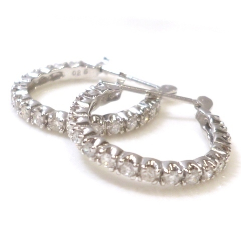 J◇K14WG【新品仕上済】シンプル洗練♪ダイヤモンド0.5ct フープピアス ホワイトゴールド 14金 White gold hoop earrings【ネコポスOK】